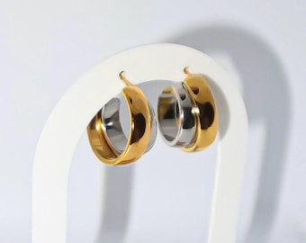 Two Tone Hoop Earrings, Gold & Silver, Mixed Metal Jewelry, Self Care Gift, Valentine's Day Gift