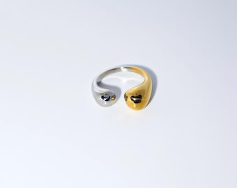 Two Tone Open Ring Mixed Metal Ring Adjustable Gold and Silver Ring Chunky Gold Ring Minimalist Modern Jewelry Self Care Gift Spring Reset