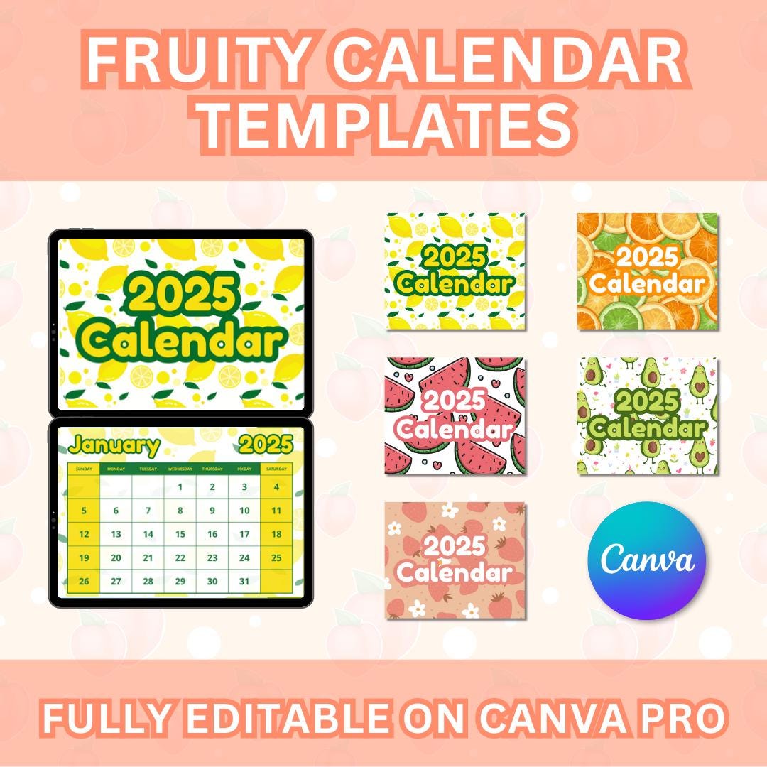 2025 Calendar Printable, Fruit Calendar 2025, Wall Calendar, Ref Magnet ...