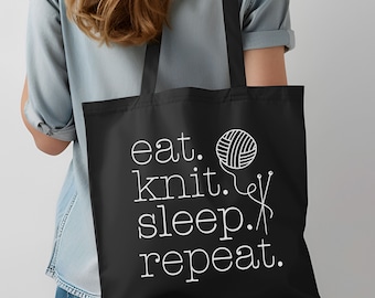 Knitters Tote Bag, Knitting Project Bag, Yarn Lovers Tote Bag, Gift For Knitter, Knitting Club Cotton Canvas Tote, Funny Knitting Lover Gift