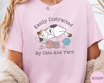 Funny Knitting T-shirt, Cats And Yarn Lover Tshirt, Comfort Colors Knitters Shirt, Cute Knitting Club Tee, Trendy Knitting Lover Gift