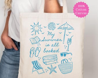 Summer Reading Tote Bag, Bookish Beach Tote, Book Lovers Vacation Gift, Summer Book Club Tote, Booked For Summer Tote, Reading Teachers Gift