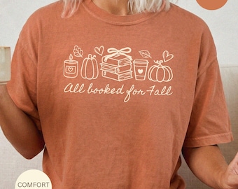 Fall Reading T-Shirt, Bookish T Shirts, Book Lovers Tshirt, Fall Readers Gifts, Comfort Colors Fall Doodles Reading Tee, Literary Girl Shirt