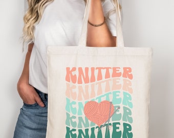 Knitters Tote Bag, Knitting Project Canvas Bag, Yarn Lovers Tote Bag, Knitters Gift, Trendy Knitting Lovers Gifts, Knitters Club Canvas Tote