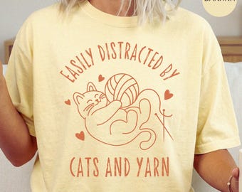Funny Knitting Comfort Colors Tshirt, Cats And Yarn Shirt, Knitters Gift, Trendy Knitting Club Tee, Knitting Lover Gift, Crocheters T- Shirt
