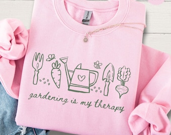 Gardening Sweatshirt, Funny Gardeners Gift, Garden Doodles Sweater, Homestead Mom Crewneck, Gardening Is My Therapy, Nature Lover Gift