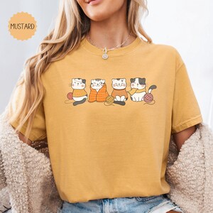 Womens Knitting T-Shirt, Comfort Colors, Cute Cats And Yarn Knitters Tshirt, Yarn Lovers Tee, Trendy Knitting Club Shirt, Gift For Knitters Mustard