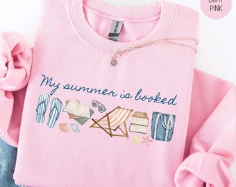 Beach Reading Sweatshirt, Summer Book Readers Sweater, Trendy Bookish Shirts, Beach Vacation Book Lovers Gift, Booked For Summer Sweatshirt