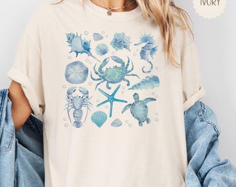 Sea Animals Comfort Colors Tshirt, Beach Lovers Tee, Marine Life Shirt, Vacation T-shirt, Ocean Lovers Gift, Coastal Vibes Shirt