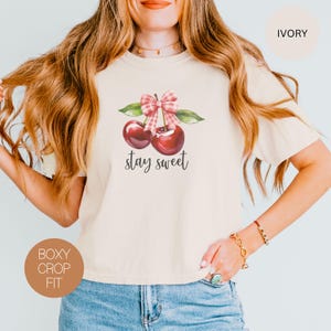 Coquette Cherries Cropped Top, Cherry Summer Crop T-Shirt, Comfort Colors Tshirt, Girly Coquette Bow Baby Tee, Summer Cherries Cropped Shirt