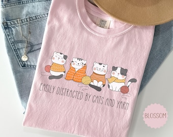 Funny Cats And Yarn Knitting T-Shirt, Yarn Lovers Comfort Colors Tee, Knitters Gift, Womens Knitting Club Shirt, Cat Lovers Knitting Gift
