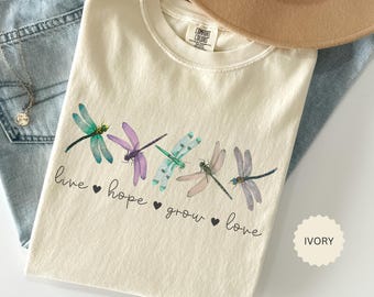 Dragonfly T-shirt, Comfort Colors®, Women's Inspirational Tshirt, Watercolor Dragonflies Tee, Gift For Mom, Trendy Dragonfly Symbolic Shirt