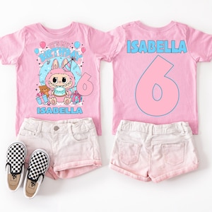 Labubu Custom Birthday Girl Shirt Personalized Labubu Birthday Gift Custom Birthday Shirt Cute Birthday T-Shirt Custom Birthday Girl Tee
