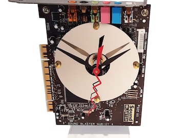 This "Sound Blaster" Circuit Board now a Desk Clock. Holiday Gift. This Office Clock is Unusual Clock. Got Geek Award, Unique Gift?