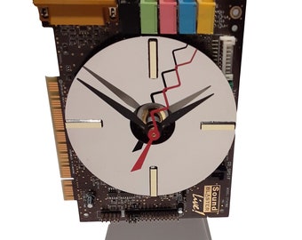 This "Sound Blaster" Circuit Board now a Desk Clock. Valentine's Day. This Office Clock is Unusual Clock. Got Geek Award, Unique Gift?