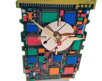 Hand Painted Circuit Board Clock Hand-Painted with Laptop Disk Platter, Amazing Geek Art. Got Gift, Office Gift, Gift for a Geek?