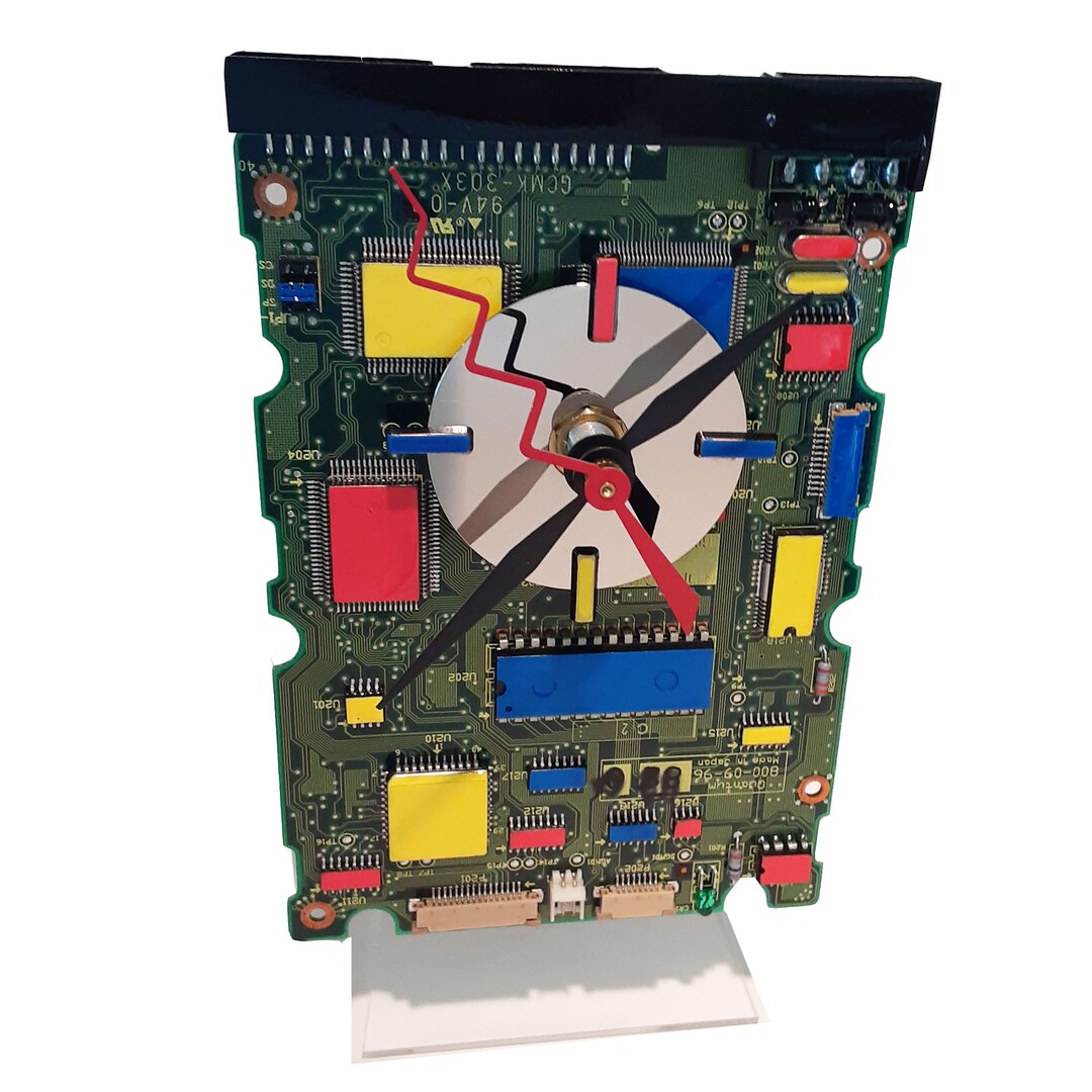 Circuit Board Clock Handpainted With Laptop Disk Platter, Amazing Geek