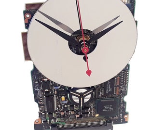 Our "Mercedes" Circuit Board Clock has a Hard Drive Disk as Dial! Retro Clock, Preppie Gift Clock. Novelty Clock.  Got Office Gift Clock?