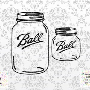 Peut inclure: Deux illustrations en noir et blanc de bocaux en verre Ball. Le plus grand bocal est plus haut que le plus petit.