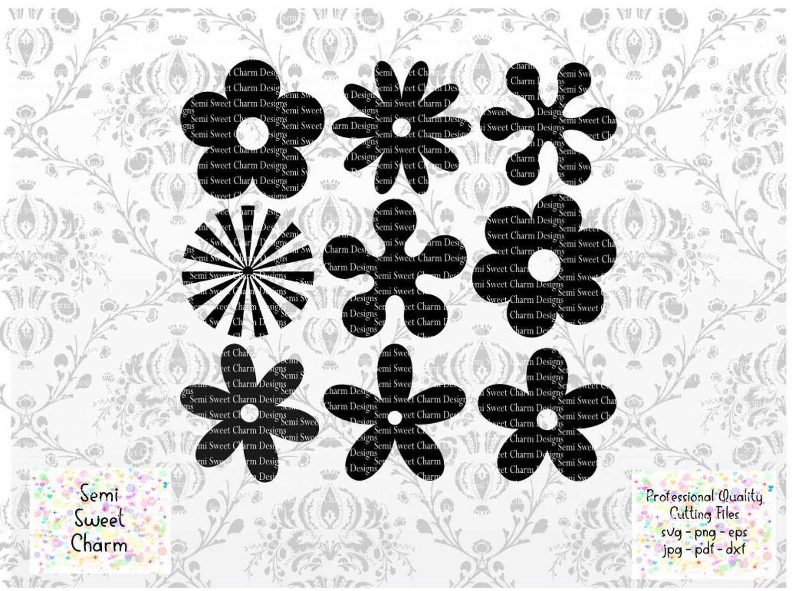 Retro Flower Shapes SVG Flower SVG Outline Svg - Etsy