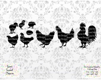 Chicken SVG - Chicken Family SVG - Chicken Silhouette svg - Rooster - Chick - Pullet - Farm House - Cut File - Cricut - dxf Car Stick Family