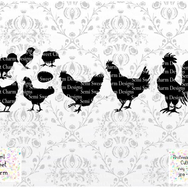 Chicken SVG - Chicken Family SVG - Chicken Silhouette svg - Rooster - Chick - Pullet - Farm House - Cut File - Cricut - dxf Car Stick Family