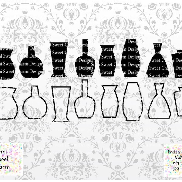 Vase svg - Flowers Decor - Vase Outline - Vase Silhouette - Vector Clipart - Cutting File - PNG DXF Ball Mason Pint Jar SVG