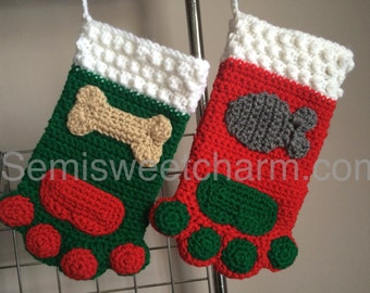 Paw Print Stocking Christmas Holiday Dog Cat Pet Photo Prop PDF Crochet Digital Download Pattern