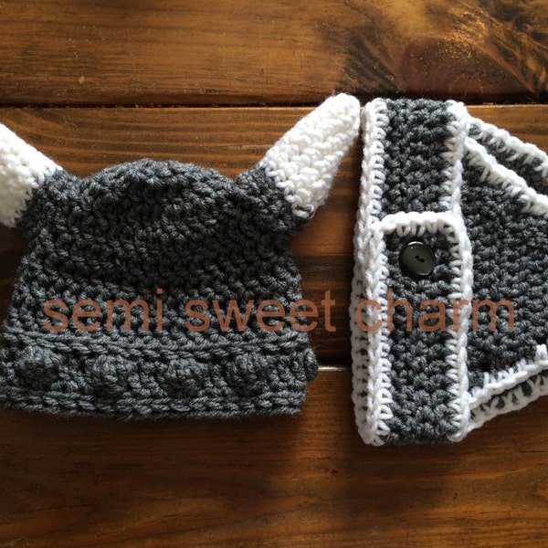 Viking Hat Newborn Diaper Set Outfit for Photos Crochet Digital Download Pattern photo prop baby PDF