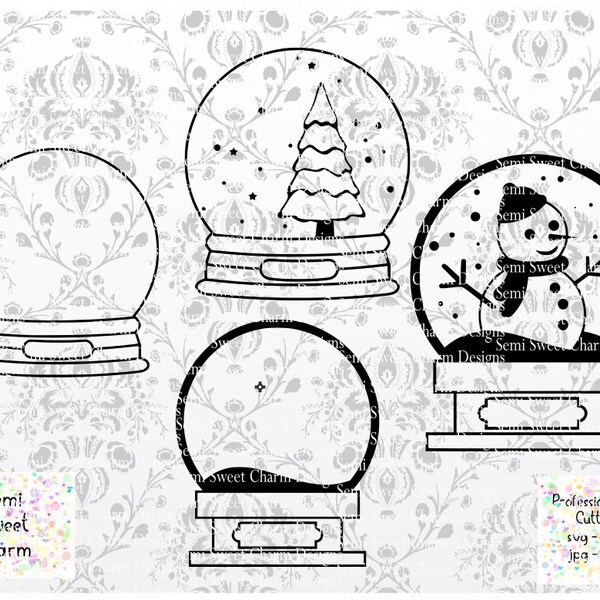 Winter Snow globe svg - Xmas Snowglobe Outline svg - Ornament Blank Tree - Cutout Christmas Template Snowman - Cutting File - Ready to Cut