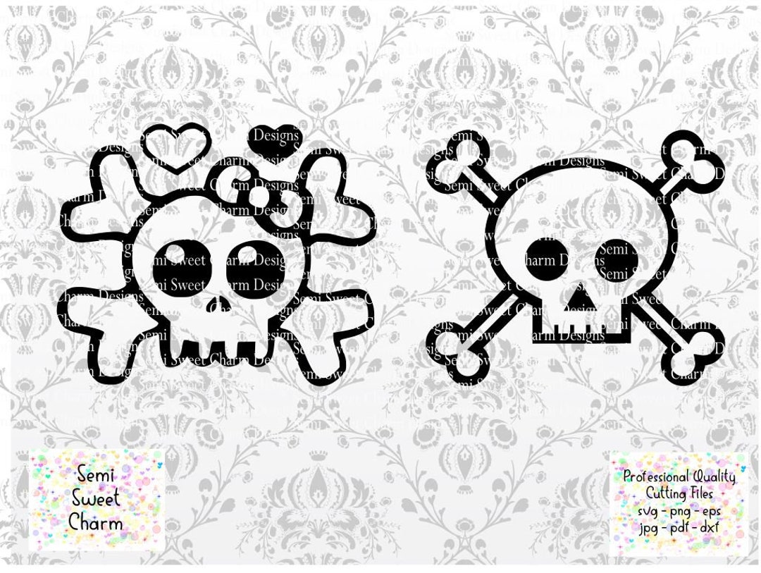 Cute Skull SVG - Kawaii Skull Svg - Emo Skull Svg - Heart