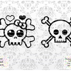 かわいいスカル SVG - かわいいスカル SVG - エモ スカル SVG - ハート スカル SVG - スカル クロスボーン - スカル ヘア ボウ SVG - ハート スカル - ハロウィン SVG