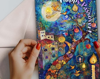 Whimsical Passover Card No.375: Jewish Holiday Art, 5x7 with Envelope