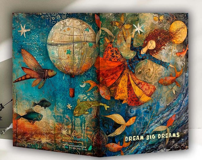 Featured listing image: Whimsical Dream Big Greeting Card No.352: Celestial Art, Birthday Card (5x7 Folded)