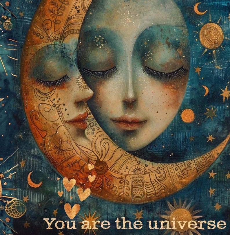 Celestial Moon Lady Greeting Card No.316: Whimsical Birthday Art (5x7 ...