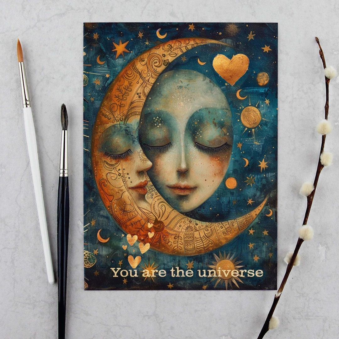 Celestial Moon Lady Greeting Card No.316: Whimsical Birthday Art (5x7 ...