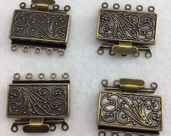 Antiqued Brass 5 Strand Box Clasp 23mm x 21mm