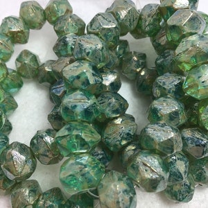 CZE 10mm English Cut Sea Green with Mercury Finish Czech Beads