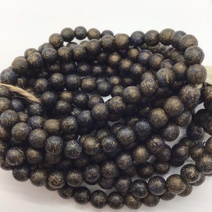 CZE 6mm Druk Black with Picasso and Etched Finishes and Gold Wash Czech Beads