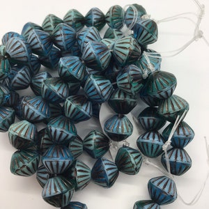 9mm Tribal Bicone Sky Blue Teal and Emerald with Red Wash Czech Beads