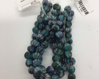 CZE 6mm Melon Emerald, Sea Green, and Sky Blues with Bronze Wash Czech Beads