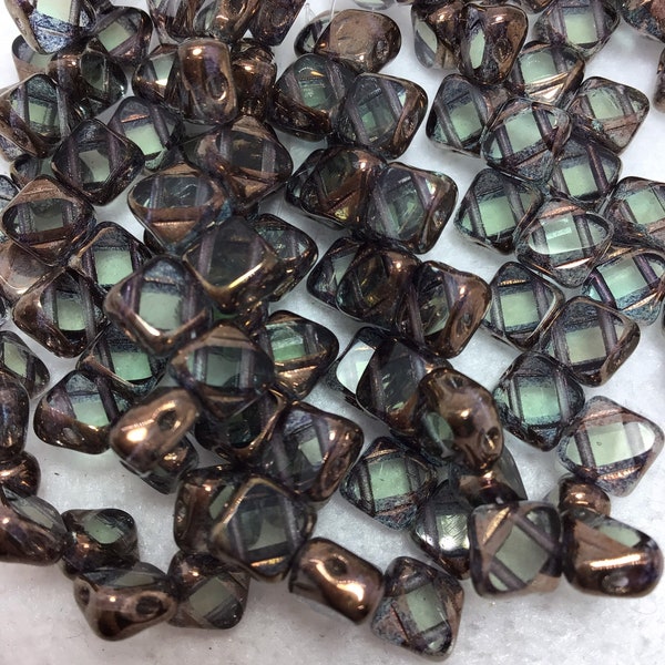 CZE 6mm Silky Light Green with Bronze Finish Czech Beads