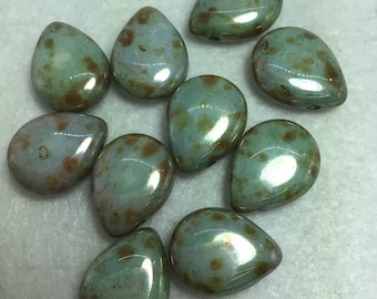 CB Czech Pear Shaped Drops 16x12mm Ultra Luster Opaque Green Czech Beads