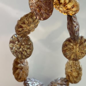 14m Czech Glass Dahlia Bead Honey with Red Wash Czech Beads