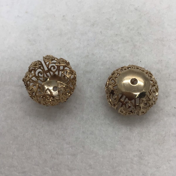 Vintage Large Gold Filigree Bead Caps Tips Bent Inward