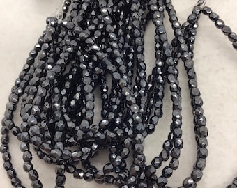 FP 3mm Fire Polished HematiteCzech Beads