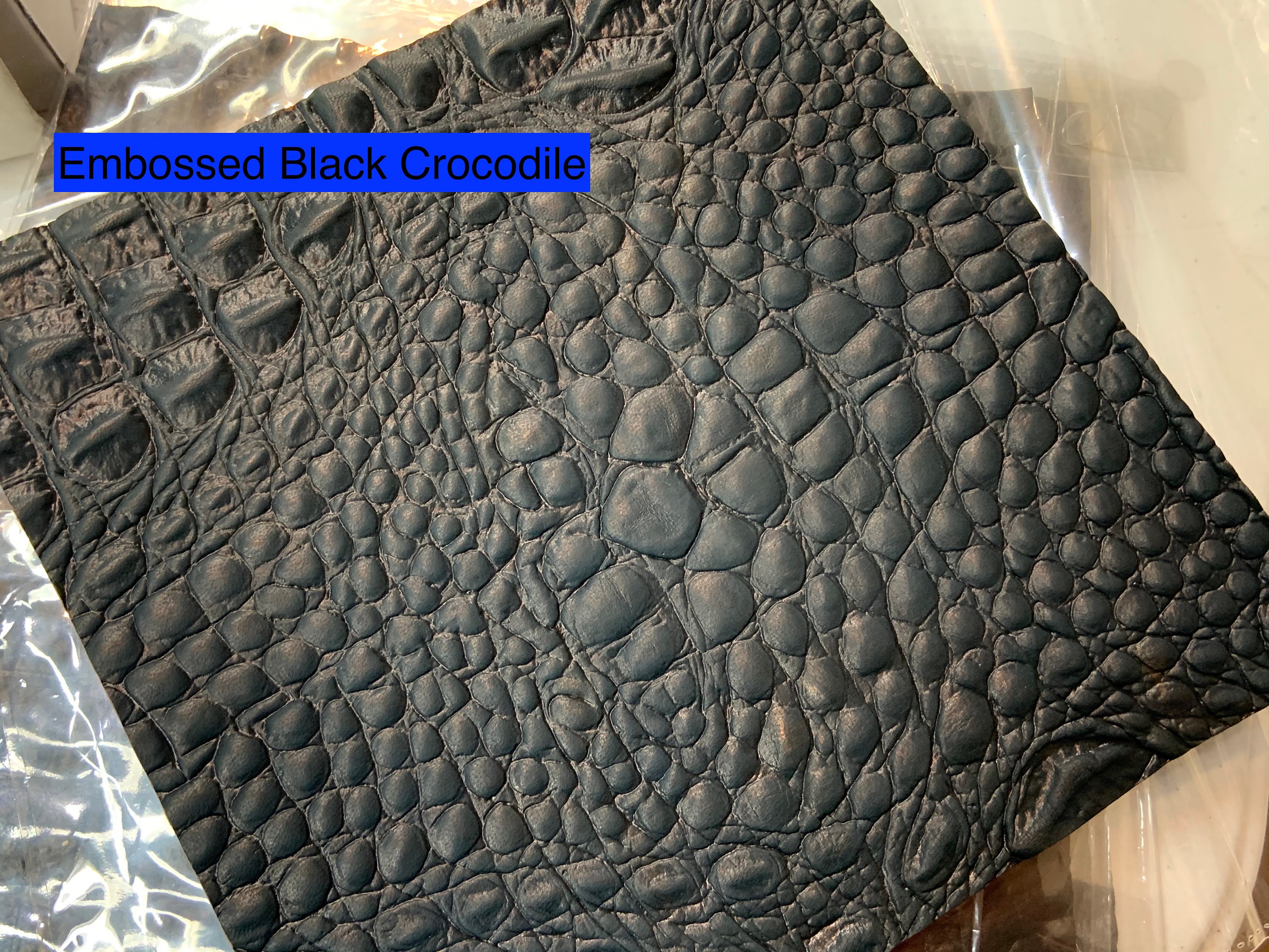 Leather Full Sheet 8.5x8.5 Inches Embossed Black Crocodile