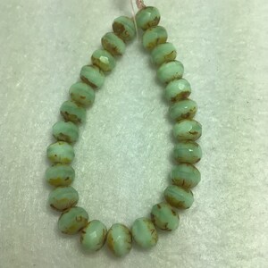 CZE 5x7mm Czech Rondelle Pale Green with Picasso Finish Czech Beads