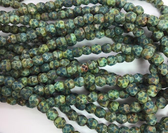 4mm Coin Fire Polished Faceted Jet Picasso Beads 50 Pieces