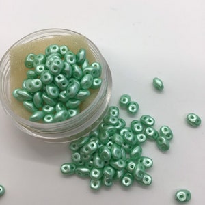 CZE Superduo Pastel Light Green/ Chrysolite Czech Beads